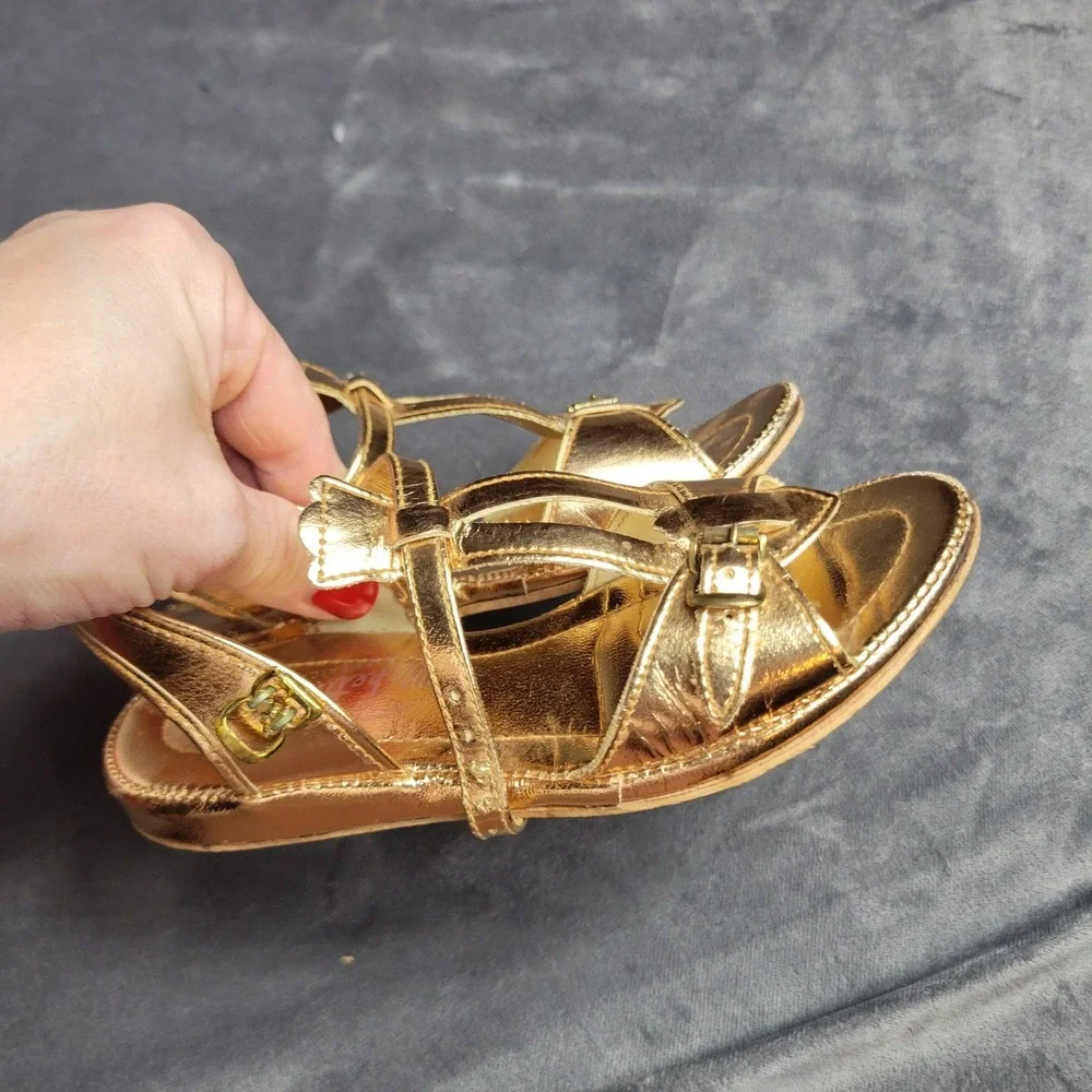 Lickettes Vintage Girls Gold Metallic‎ Strappy Sandals Size 10 S55013 03408